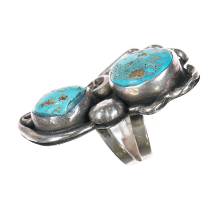 sz7.5 60's-70's Navajo sterling double turquoise long ring