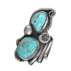 sz7.5 60's-70's Navajo sterling double turquoise long ring - Estate Fresh Austin