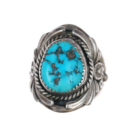 sz10.5 c1970's Navajo sterling and turquoise blossom ring