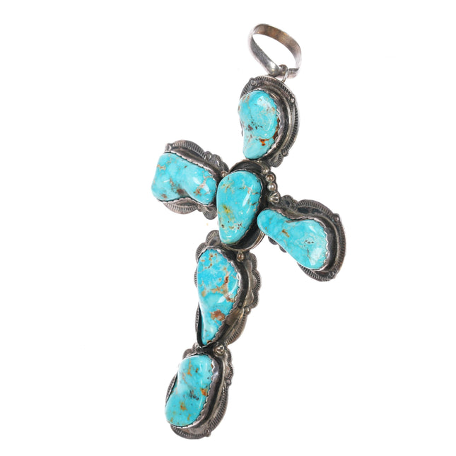 Huge Patricia Platero Navajo sterling turquoise nugget cross pendant