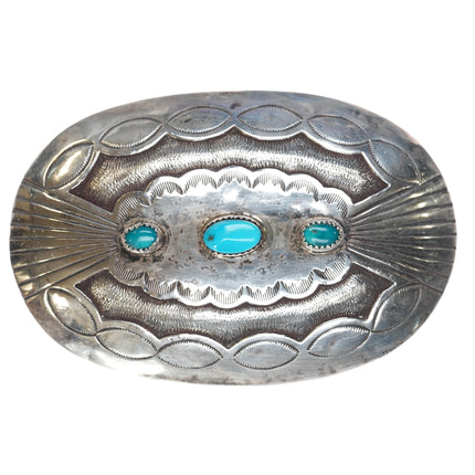 Vintage Navajo sterling 3 turquoise belt buckle