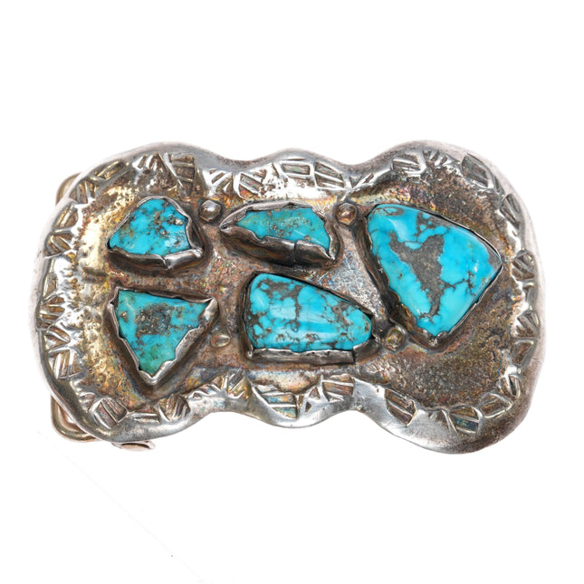 c1960 Zuni cast silver turquoise nugget belt buckle