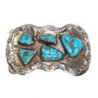 c1960 Zuni cast silver turquoise nugget belt buckle - Estate Fresh Austin