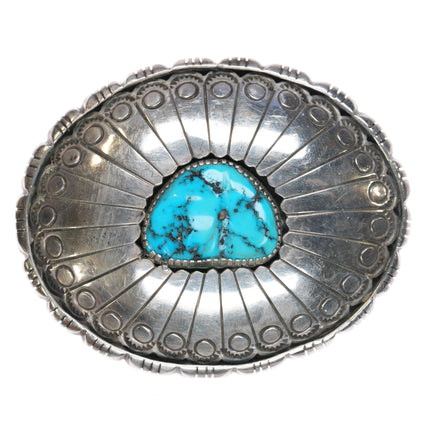 Vintage Navajo sterling and turquoise shadowbox belt buckle