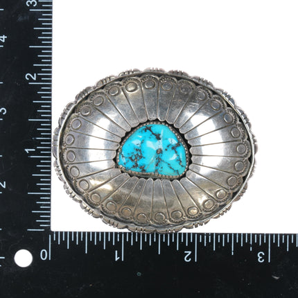 Vintage Navajo sterling and turquoise shadowbox belt buckle