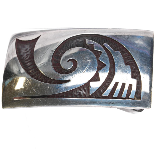 Bernard Dawahoya (1935-2011) Small Hopi overlay sterling belt buckle