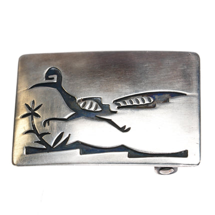 1970's Navajo Overlay Roadrunner sterling belt buckle