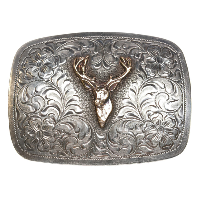 14k/Sterling Westerner Reno NV hand engraved stag belt buckle