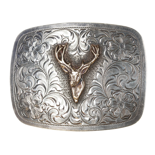 14k/Sterling Westerner Reno NV hand engraved stag belt buckle