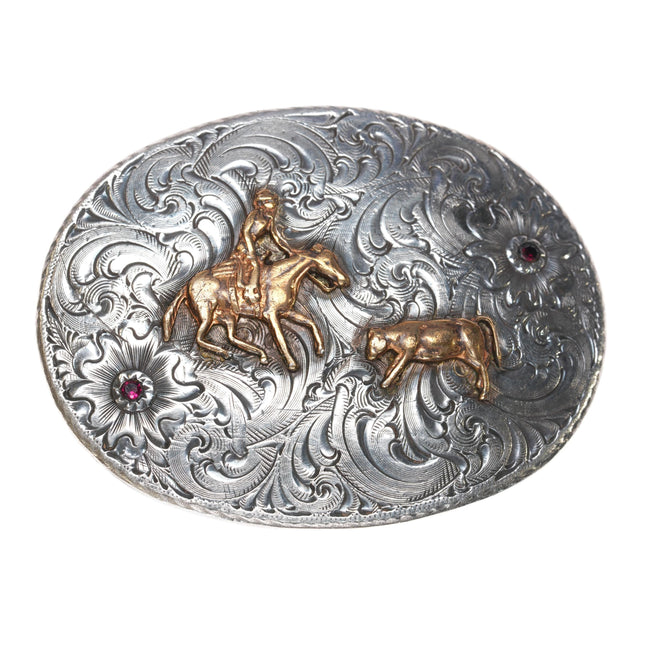 1980's Vogt Sterling front Cowboy belt buckle with rubies Guinevere