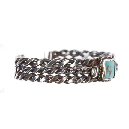 6" 30's-40's Pueblo silver twisted wire cuff bracelet with nice turquoise