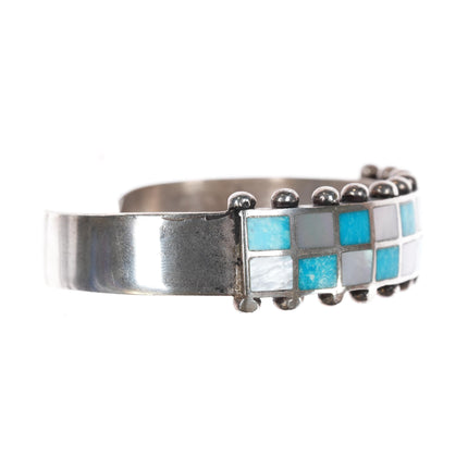 6 3/8" Vintage Zuni Checkered turquoise/shell channel inlay sterling cuff bracelet