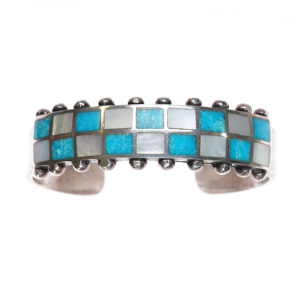 6 3/8" Vintage Zuni Checkered turquoise/shell channel inlay sterling cuff bracelet