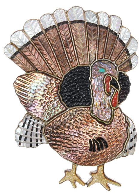 Andrea Lonjose Zuni sterling inlay wild Turkey pendant/pin