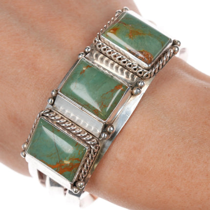 6.75" Tom Lewis Navajo sterling and turquoise cuff bracelet - Estate Fresh Austin