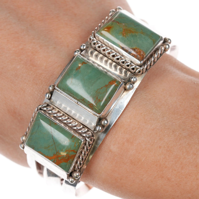6.75" Tom Lewis Navajo sterling and turquoise cuff bracelet - Estate Fresh Austin