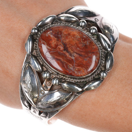 6.25" 40's-50's Fred Harvey style sterling/jasper cuff bracelet - Estate Fresh Austin