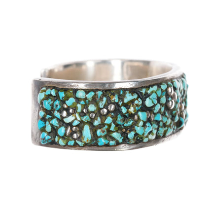 7.375" Large, Strange, Heavy sterling turquoise pebble epoxy cuff bracelet - Estate Fresh Austin
