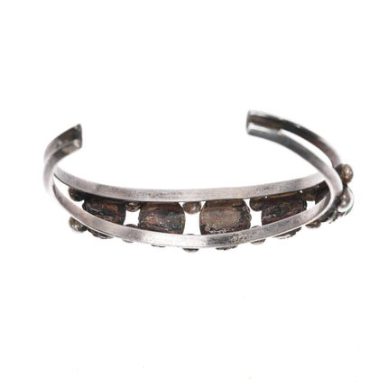 6.5" Vintage Navajo sterling row cuff bracelet with rope bezels - Estate Fresh Austin