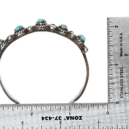 6.5" Vintage Navajo sterling row cuff bracelet with rope bezels - Estate Fresh Austin