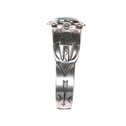6.25" c1940's Navajo Fred Harvey thunderbird cuff bracelet with gem turquosie - Estate Fresh Austin