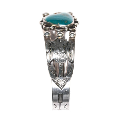 6.25" c1940's Navajo Fred Harvey thunderbird cuff bracelet with gem turquosie - Estate Fresh Austin