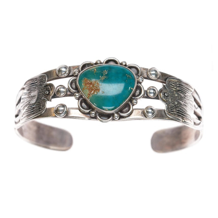 6.25" c1940's Navajo Fred Harvey thunderbird cuff bracelet with gem turquosie - Estate Fresh Austin