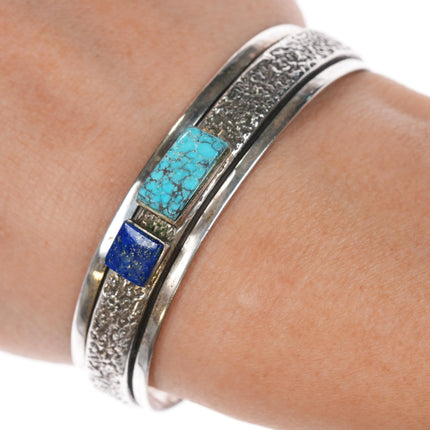 6.25" George and Nussie Henry Navajo sterling, turquoise, and lapis cuff bracelet - Estate Fresh Austin