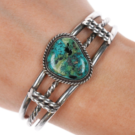 6.375" 50's-60's Navajo silver Chrysocolla cuff bracelet - Estate Fresh Austin