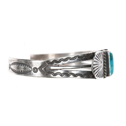 6.25" 30's-40's Navajo silver cuff bracelet with small turquoise - Estate Fresh Austin