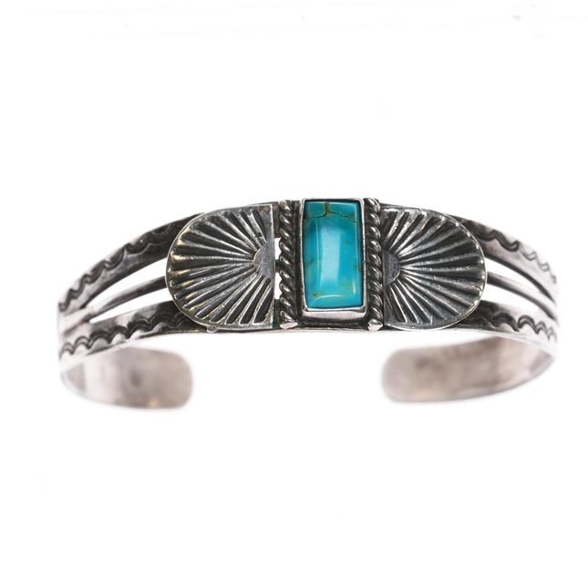 6.25" 30's-40's Navajo silver cuff bracelet with small turquoise - Estate Fresh Austin