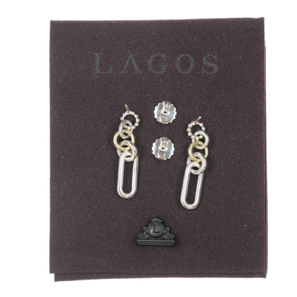 LAGOS Caviar 18k/14k/Silver signature two-tone link drop earrings