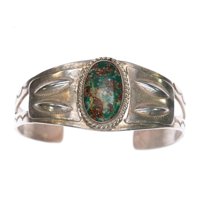 6.25" 1940's Navajo silver cuff bracelet with green turquoise - Estate Fresh Austin