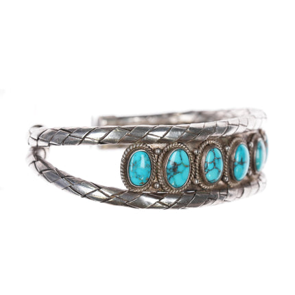 6.5" c1940's Navajo silver natural spiderweb turquoise woven cuff bracelet