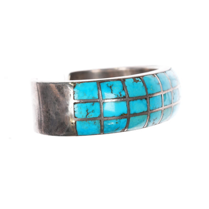 6.5" 40's-50's CG Wallace Zuni sterling channel inlay turquoise cuff bracelet