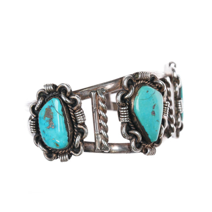 6.5" c1960's Navajo silver 3 stone turquoise cuff bracelet