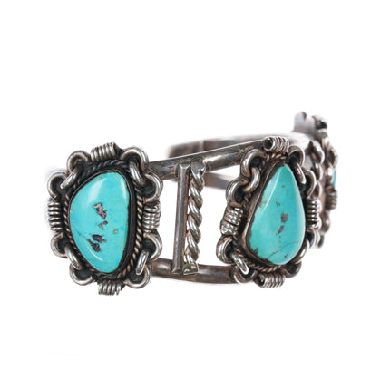 6.5" c1960's Navajo silver 3 stone turquoise cuff bracelet