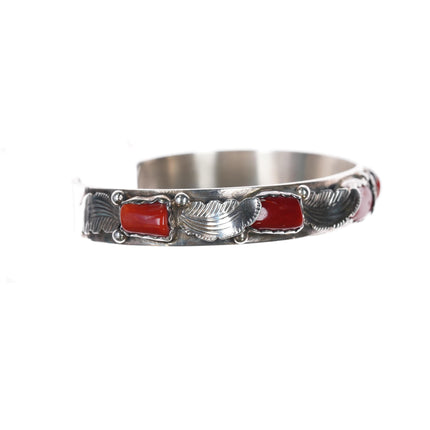 6.5" LB Zuni sterling red coral row cuff bracelet