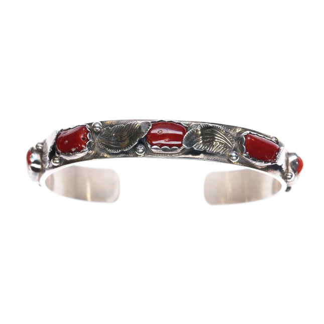 6.5" LB Zuni sterling red coral row cuff bracelet