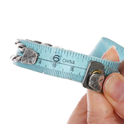 6.625" c1940's Fred Harvey era twisted sterling wire turquoise cuff bracelet - Estate Fresh Austin