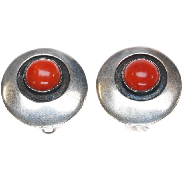 Frank Patania Sr (1899-1964) Modernist sterling & Coral clip on earrings