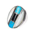 Large sz9.75 Vintage Native American sterling, jet, shell ring - Estate Fresh Austin