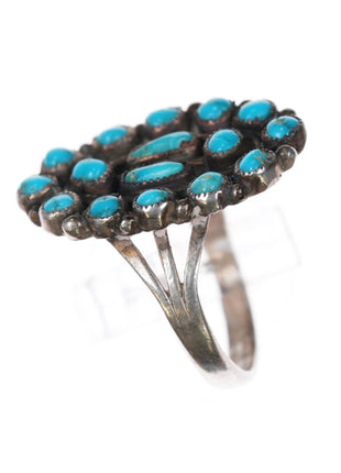 sz6 c1940's Zuni gem turquoise sterling cluster ring