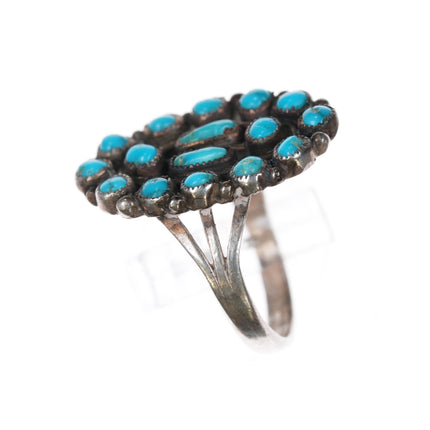 sz6 c1940's Zuni gem turquoise sterling cluster ring