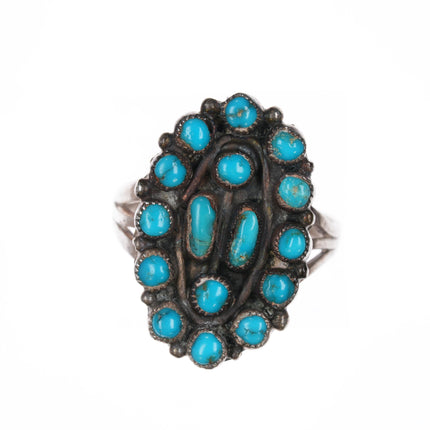 sz6 c1940's Zuni gem turquoise sterling cluster ring