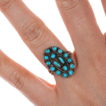 sz6 c1940's Zuni gem turquoise sterling cluster ring