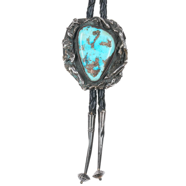 36" c1960 c-31 Sterling/turquoise brutalist bolo tie - Estate Fresh Austin