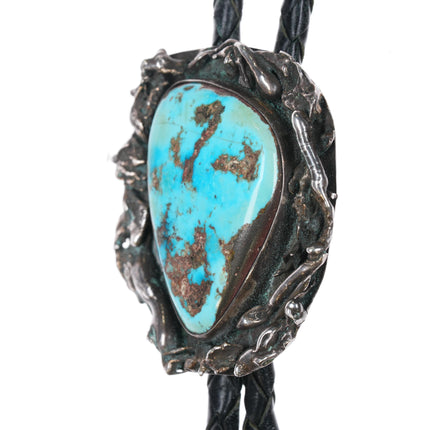 36" c1960 c-31 Sterling/turquoise brutalist bolo tie