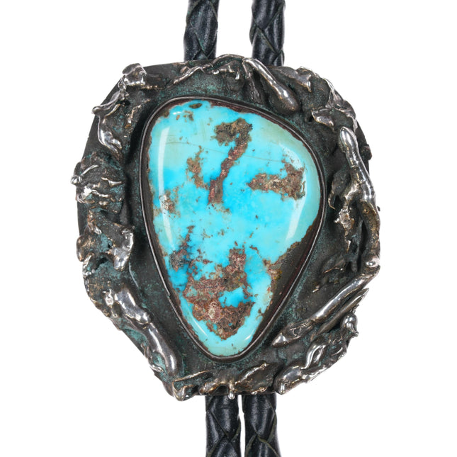 36" c1960 c-31 Sterling/turquoise brutalist bolo tie