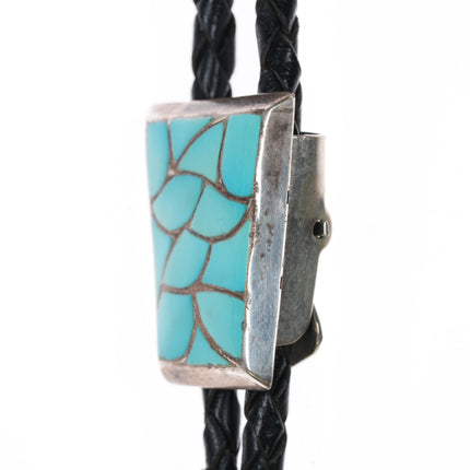 38" Edison & Laurenda Bobelu Zuni sterling turquoise channel inlay bolo tie